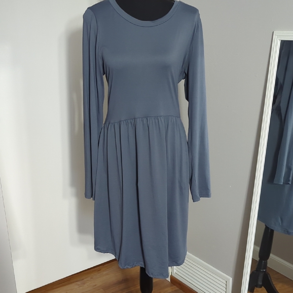 Chic Long Sleeve Gray Dress XL